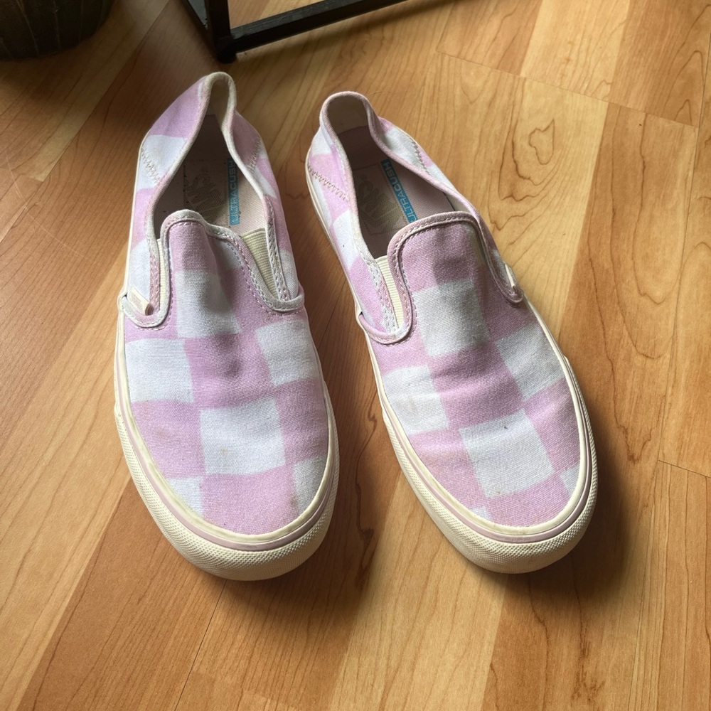 Vans Pink and White Checkered Slip-On Sneakers
